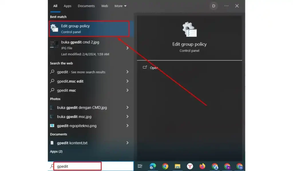Cara Masuk Local Group Policy Editor Windows 10 : Mudah dan Cepat cara masuk Local Group Policy Editor Windows 10 via search bar